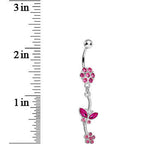 Pink Gem Delicate Delight Butterfly Flower Dangle Belly Ring