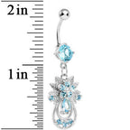Aqua Gem Leafy Flower Teardrop Dangle Belly Ring