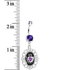 Tanzanite Purple Gem Fantasy in Bloom Purple Rose Flower Dangle Belly Ring