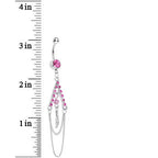 Pink Gem Inverted V Bead and Chains Chandelier Belly Ring