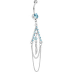 Aqua Gem Inverted V Bead and Chains Chandelier Belly Ring