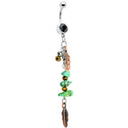 Black Gem Turquoise Copper Feathers Dangle Belly Ring