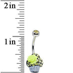 Yellow Gem Paved Rose Flower Topped Cupcake Belly Ring