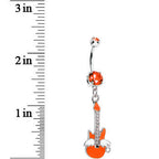 Double Orange Gem Goddess of Rock Neon Guitar Dangle Belly Ring