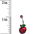 Red Gem Paved Apple and Red Heart Belly Ring