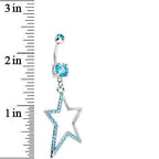Double Aqua Gem Hollow Warped Star Dangle Belly Ring