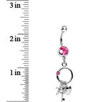 Pink Gem Lucky Charm Ring Dangle Belly Ring