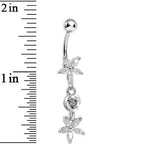 Clear Gem Star Flower with Rose Dangle Belly Ring