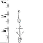 Clear Gem Ghost of the Sea Nautical Anchor and Skull Dangle Belly Ring