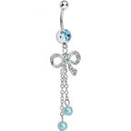 Aqua Gem Knotted Up Chain Bow Dangle Belly Ring