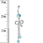 Aqua Gem Knotted Up Chain Bow Dangle Belly Ring