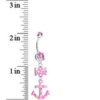 Pink Double Gem Bow Tie Pink Anchor Dangle Belly Ring