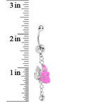 Clear Gem Pink Wing Butterfly Dangle Belly Ring