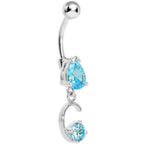 Aqua Gem Teardrop Curlicue Dangle Belly Ring