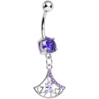 Tanzanite Purple Gem Inverse Filigree Fan Dangle Belly Ring