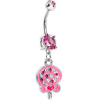 Double Pink Gem Swirling Lollipop Dangle Belly Ring