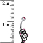 Pink and Clear Gem Star Over Black Puffy Wing Belly Ring