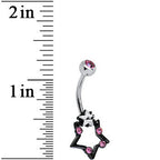Pink and Clear Gem Star Over Black Star Belly Ring