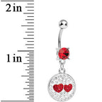 Red Clear Gem Paved Perfect Match Hearts Dangle Belly Ring
