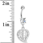 Clear Gem Paved Hollow Leaf Dangle Belly Ring