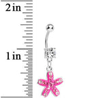 Crystalline Pink Gem Sparkling Curved Starfish Dangle Belly Ring