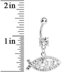 Crystalline Gem Paved Christian Jesus Fish Dangle Belly Ring