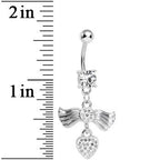 Crystalline Gem Fancy Angel Wings Paved Heart Dangle Belly Ring
