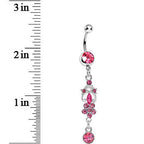 Pink Gem Antique Scrolls and Flower Dangle Belly Ring