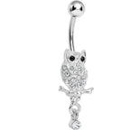 Lower Mount Paved Clear Gem Owl Belly Ring