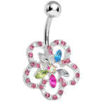 Lower Mount Multi Gem Hollow Flower Belly Ring
