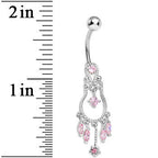 Pink Gem Pear with Dainty Rose Flower Dangle Belly Ring