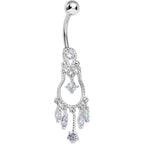 Light Purple Gem Pear with Dainty Rose Flower Dangle Belly Ring