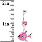 Pink Gem Paved Brilliant Fish Dangle Belly Ring