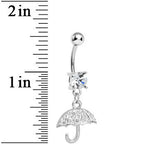 Crystalline Gem Paved April Showers Umbrella Dangle Belly Ring