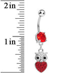 Red Gem and Paved Heart For the Love of Owls Dangle Belly Ring
