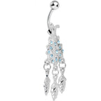 Aqua Gem Leafy Flower Dangle Belly Ring
