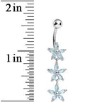 Aqua Gem Triple Spring Flower Dangle Belly Ring