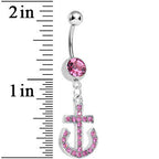 Pink Gem Paved Sparkling Anchor Dangle Belly Ring