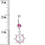 Pink Gem Ship Wheel and Anchor Dangle Belly Ring
