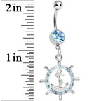 Aqua Gem Ship Wheel and Anchor Dangle Belly Ring
