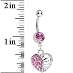 Pink Gem Paved Cage Heart Dangle Belly Ring