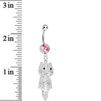Pink Gem Pensive Owl Dangle Belly Ring