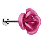 16G Perfect Pink Metallic Rose Flower Cartilage Stud Earring