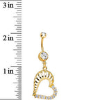 Gold Plated Clear Gem Hollow Heart Shell Dangle Belly Ring