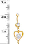 Gold Plated Clear Gem Hollow Love Heart Flower Dangle Belly Ring