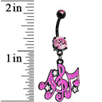 Pink Gem Black Superstar Music Note Dangle Belly Ring