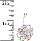 Clear Gem Multi Petal Flowering Hearts Belly Ring