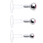 16G 1/4 Pink Gem Bioplast Triple Forward Helix Barbell 3 Pack Set