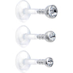 16G 1/4 Clear Gem Bioplast Triple Forward Helix Barbell 3 Pack Set