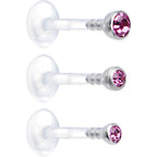 16G 5/16 Pink Gem Bioplast Triple Forward Helix Barbell 3 Pack Set